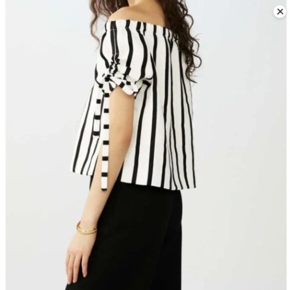 Maje Lonson Striped Off‑the‑Shoulder Top – Size 1‎ (US 4/S) – Black & White - Picture 2 of 11
